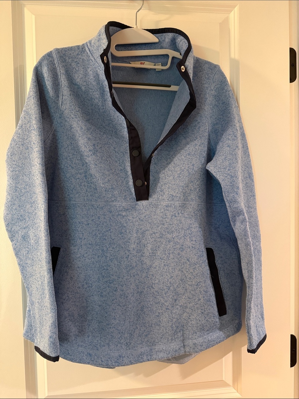 Vineyard Vines Snap Half Placket Fleece Pullover in Bayside Blue Heather